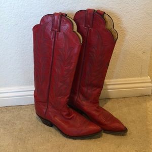 Tall red Justin cowboy boots